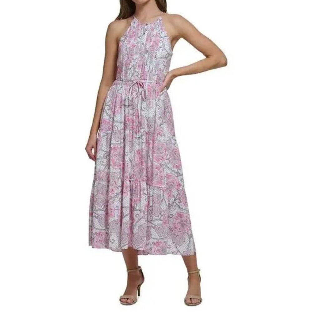 Tommy Hilfiger Sleeveless Halter Neck Tiered Maxi Dress NWT Size 14